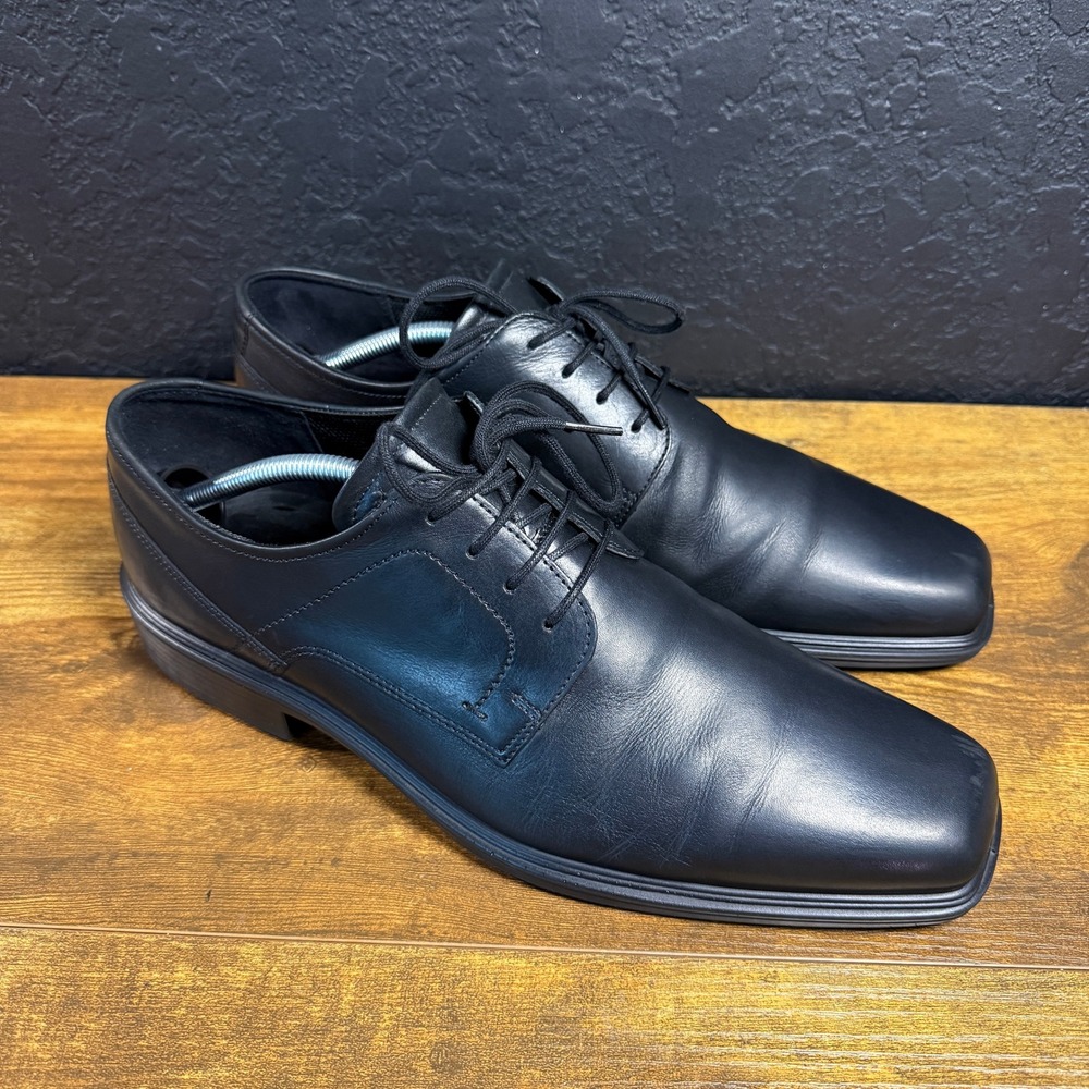 ECCO Helsinki Black Leather Square Toe Oxford Dress Shoes Mens Size‎ 45